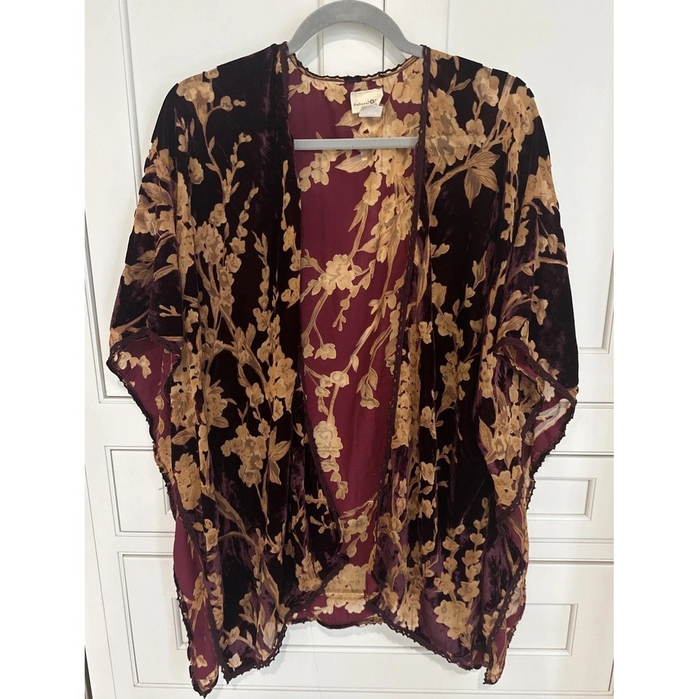 Natural Life Burnout Velvet Floral Kimono Wrap Boho Festival Cover Up Artsy